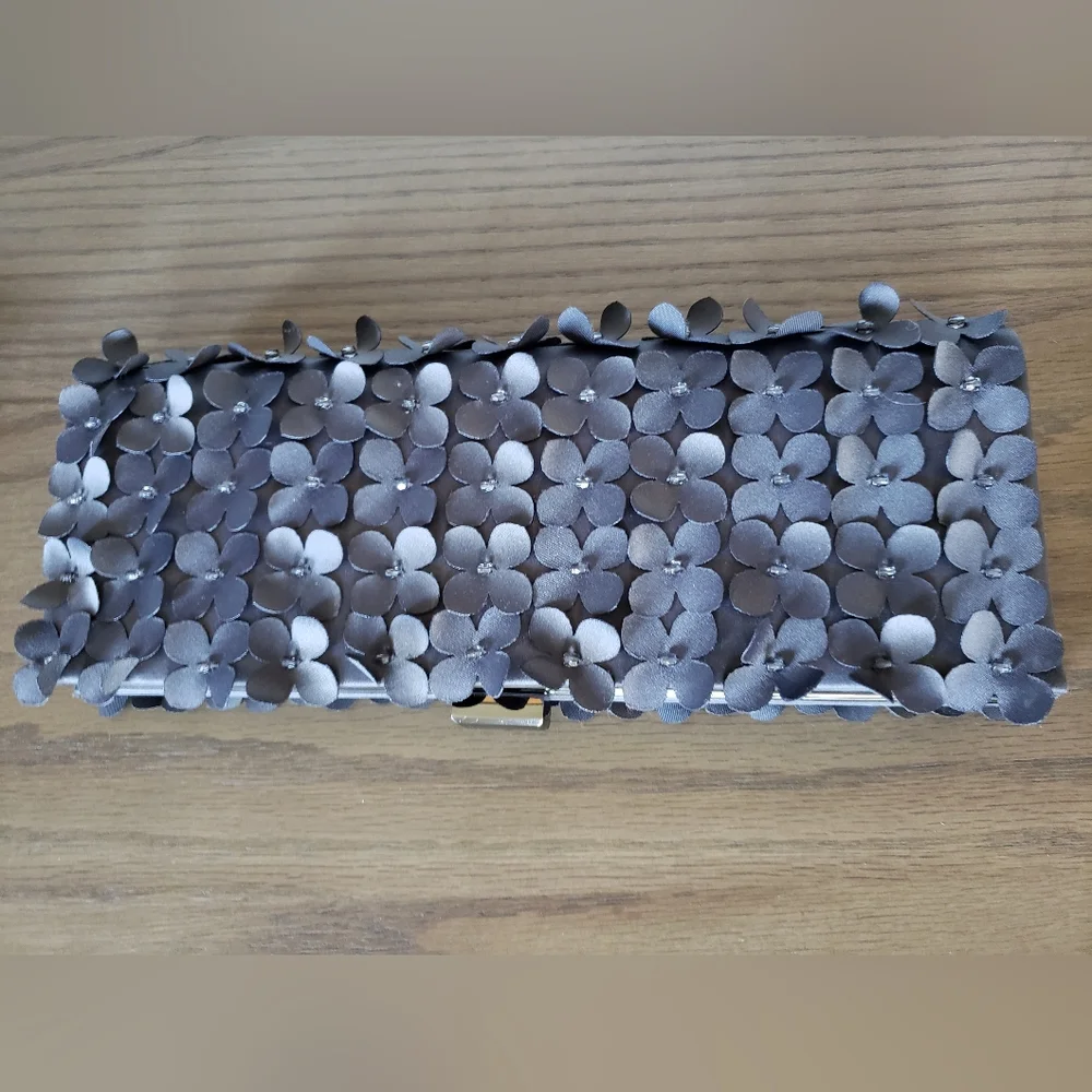 Sondra Roberts Gray flower Petals clutch Bag